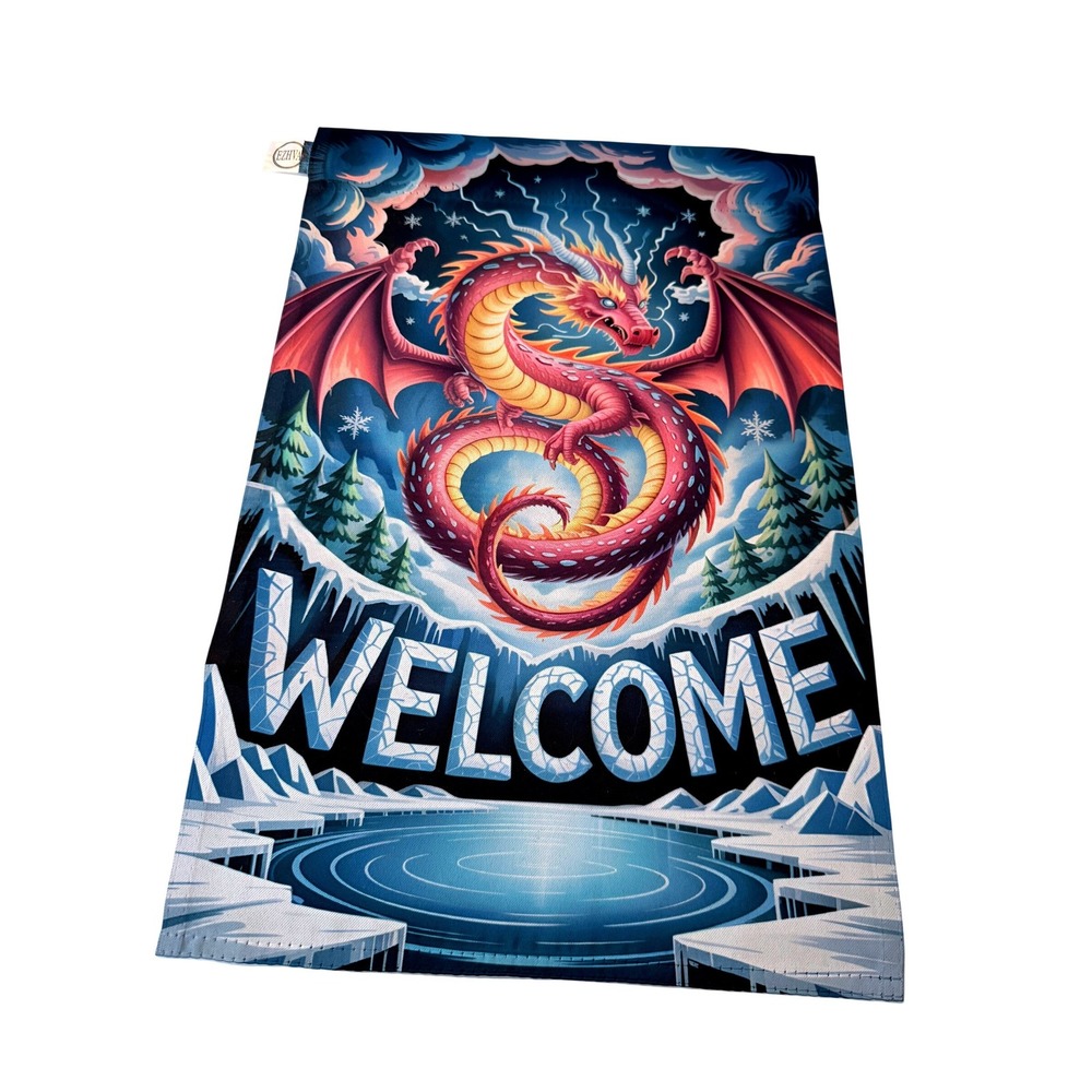 Welcome Dragon House Flag Fantasy Mythical Garden Flag
